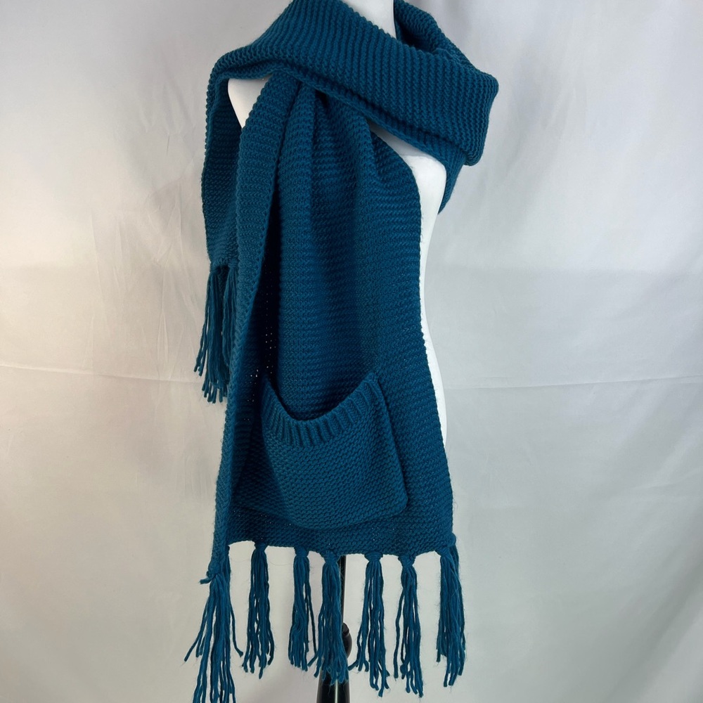 Pilcro by Anthropologie Teal Knit Scarf with Fringe NWT